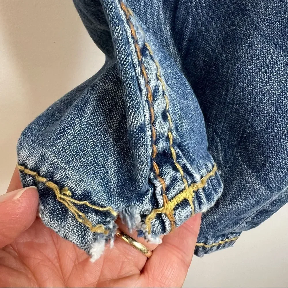 True Religion Men's Jeans Straight Old Multi Wheat BigT Distressed 101122 33x33